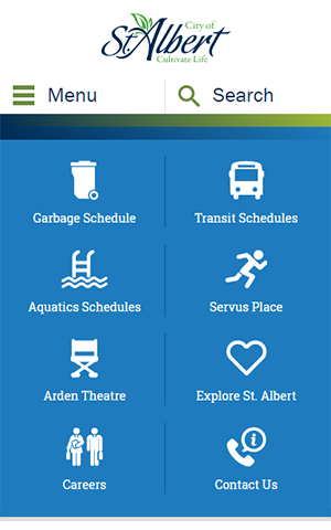 City of St. Albert Homepage on Mobile